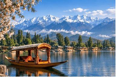 Dal Lake and mountain landscape in Kashmir, India
